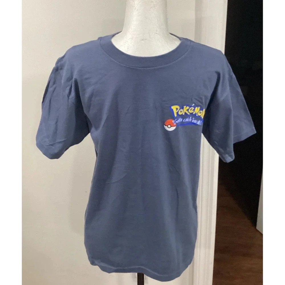 Pokemon T-Shirt Vintage 1999 Youth Size L Blue Graphic Print Double Sided Cotton